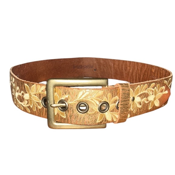 Linea Pelle Vintage Handmade Metallic Gold Embroidered Leather Buckle Wide Belt main image 11